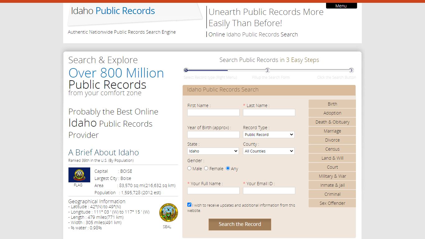 Search Public Records in Idaho. Idaho Vital Record.